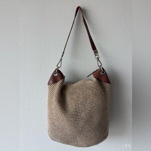 Brown and Tan Woven Shoulder Bag